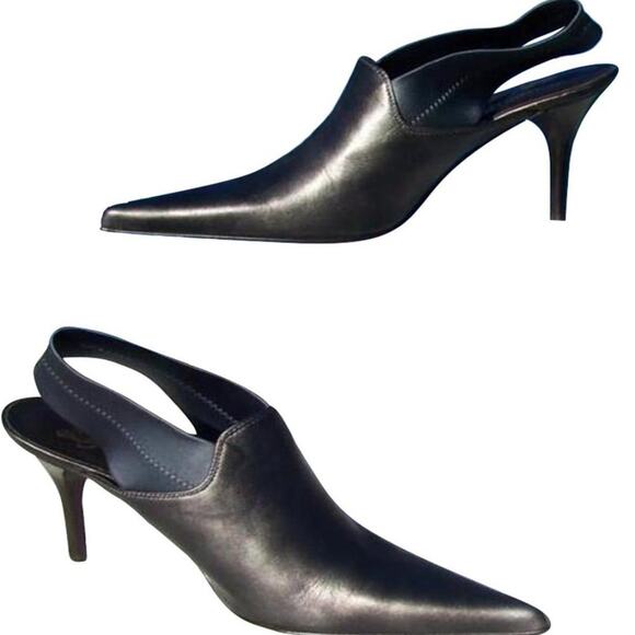 Donald Pliner Metallic Pewter Leather Boot Shoe New Satin Elastic Pump NWT $345 - Picture 2 of 4